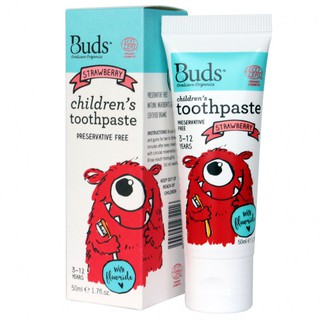 Boo Organics Buds (3-12 años) - pasta de dientes con fresa flúor 50ml - pasta de dientes orgánica para niños