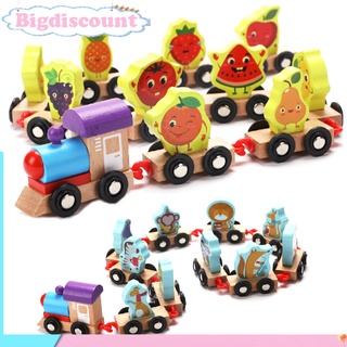 Bigdiscount 1 juego De bloques De construcción De madera con dibujo De animales/Frutas/Mini tren/Modelo De coche/juguete para niños