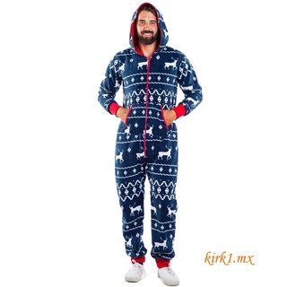✿ℛMen's One-Piece Pajamas Zipper Long Sleeves Hoodie Jumpsuit Sleepwear with