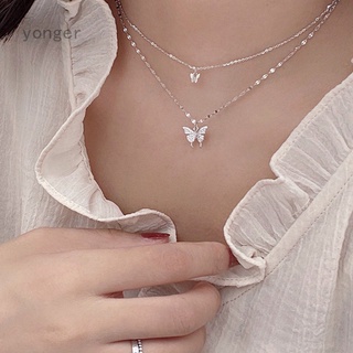 Elegante collar de mariposa brillante de plata 925 para mujer exquisito de doble capa de clavícula cadena collar joyería regalo