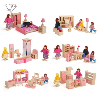 Madera miniatura casa de muñecas muebles juguetes conjunto dormitorio cocina comedor baño sala de estar pretender juego de juguete para niña TIKTOK @MY