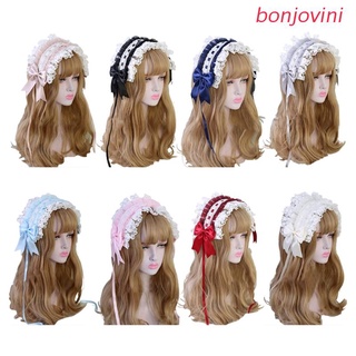 bonjo Lolita Ruffled Headband Star Embroidery Lace Ribbon Bow Hairband Anime Hairpins (1)