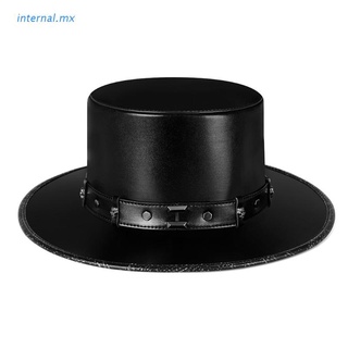 int0 steampunk pest doctor sombrero de cuero de la pu negro plano sombrero para halloween cosplay disfraces accesorios (1)