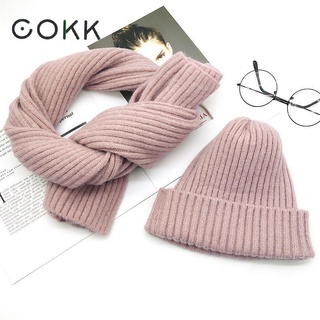 cokk sombrero de punto con bufanda de invierno caliente señoras sombrero y bufanda estiramiento sombreros para mujeres niñas conjunto de dos piezas protección de oído suave caliente