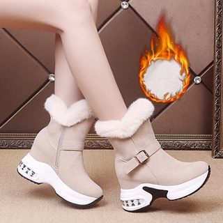 Mujeres Y # 39 ; s Zapatos De Invierno Botines Mujer 2021 Moda Plataforma Cuñas Plus Terciopelo Grueso Cálido Mediados Pantorrilla Botas De