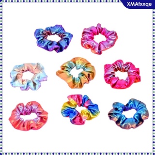 [xmafxxqe] 8 Packs Women Shiny Hair Bands Scrunchies Gradient Colors Scrunchy for Girls