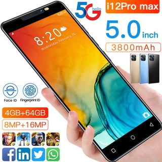 I12pro Max smartphone 5.0 Pulgadas HD Pantalla Grande Reconocimiento Facial Tarjeta dual 3800mAh android10.0 4 + 64GB