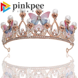 pinkpee headwear princesa corona boda mariposa tiaras para niñas modelo de cumpleaños pasarela hecha a mano diamantes de imitación tiara perla diadema