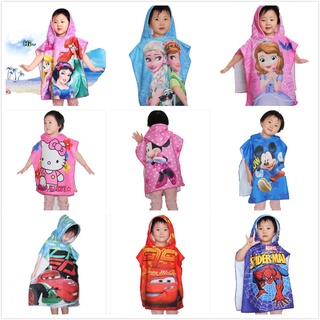【KT】kid Towel children/ girls/princess Frozen pattern Cape hooded beach towel boy bath towel water absorption and quick drying summer swimming towel soft cape with hat (1)