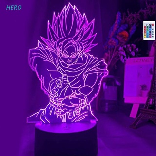 Héroe 3D ilusión lámpara LED luces de noche Dragon Ball Z Goku para decoraciones de la habitación de los niños