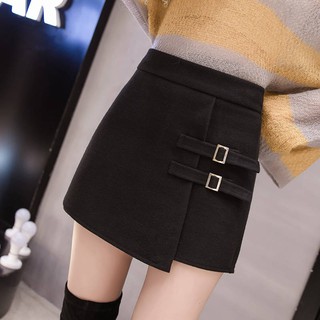 Pantalones cortos de lana de cintura alta una línea de falda de cadera (8)