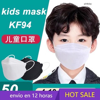 50PCS KF94 cubrebocas para niños 3D Diseño coreano Máscara de 4 capas Blanco y negro pinkday