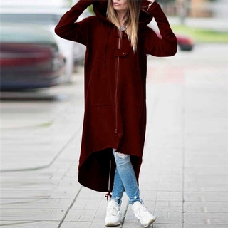 Abrigo largo para mujer con capucha Manga larga con cremallera asimétrico abrigo largo con capucha (4)
