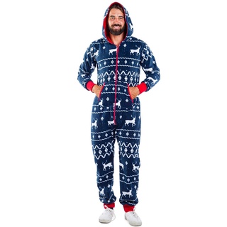 BT-Men's One-Piece Pajamas Zipper Long Sleeves Hoodie Jumpsuit Sleepwear with
