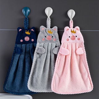 Usnow bordado de mano toalla seca estilo microfibra toalla de mano para bebé baño de felpa hogar niños suave cerdo de dibujos animados Multicolor (7)