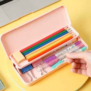 lu caja de lápices de doble capa de gran capacidad de almacenamiento de bolígrafos papelería escuela suministros de oficina niños estudiantes regalo
