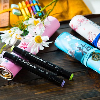 ancient style brush curtain scroll pencil case for men and women Korean version Simple large-capacity stationery box junior high school students, creative primary students