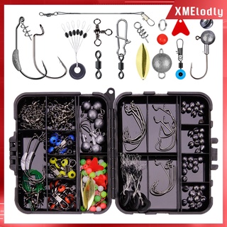 [xmelodly] kit de accesorios de aparejos de pesca, 213 piezas de equipo de pesca caja de aparejos con aparejos incluidos, ganchos para pesca