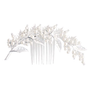 Dudu metálico hueco hojas boda peine de pelo imitación perla diamantes de imitación novia fiesta cola de caballo velo titular horquilla accesorio (9)