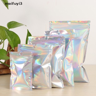 [meifuyi3] 10 bolsas iridiscentes con cierre de cremallera, plástico cosmético, láser holográfico, bolsas de cremallera mx567