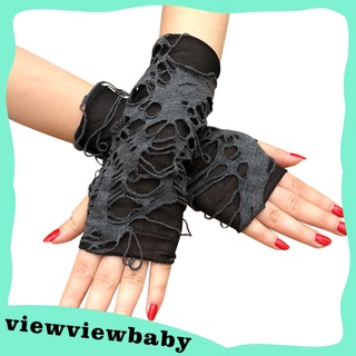 [viewviewbaby.] guantes de halloween para mujer steampunk negro sin dedos guantes góticos rock calentador cosplay rasgado guantes disfraz ropa de fiesta