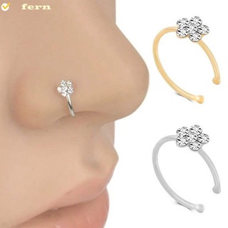 1 pza nose ring piercing de nariz falso con pedrería decorativo diseño de flores de palma para mujer helecho