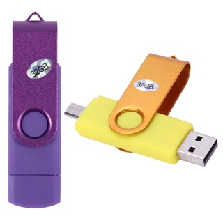 2x usb mini memory stick 32gb usb 2.0 memoria flash drive otg para pc práctico amarillo y morado