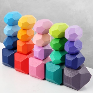20 piezas/juego bloques de equilibrio para niños de madera con piedra colorida