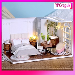[venta caliente] de madera diy miniatura casa de muñecas conjunto kit de moda dormitorio con muebles luces led juguetes educativos coleccionables