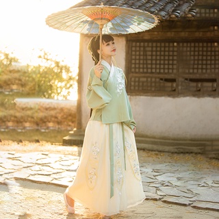 Traje Hanfu de cuello cruzado para mujer, traje de flores bordado tradicional chino, conjunto de princesa, hada, ropa de Cosplay, ropa de baile folclórico (1)