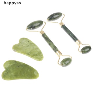 happyss - rodillo de masaje de jade natural y tabla de guasha, rascador de piedra, masajeador facial, set mx