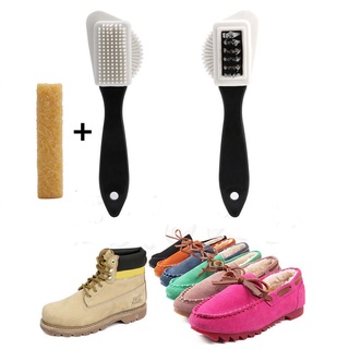 3 lados cepillo de limpieza + goma borrador conjunto para gamuza nubuck zapatos limpiador de botas