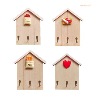 [jj] soporte de llaves montado en la pared en forma de casa de madera con 3 ganchos decorativos para llave de entrada, cocina, oficina, hogar