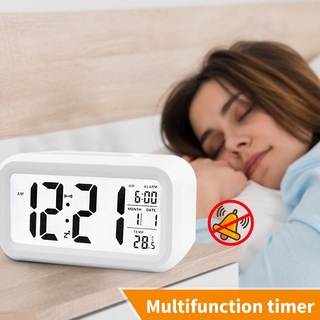 Decoración de pared temperatura alarma reloj LED Digital retroiluminación calendario Snooze silencio reloj