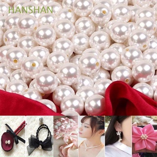 hanshan 50 cuentas de perlas de agujero recto manualidades imitación perla blanca joyería hacer bricolaje resina suave decoración redonda
