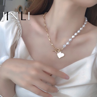 Fashion Trendy Women Jewelry Alloy Pearl Gold Heart Pendant Necklace