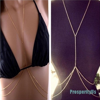 [prosperityus] collar de arnés de playa para mujeres sexy a la moda dorado cuerpo vientre cintura cadena bikini playa