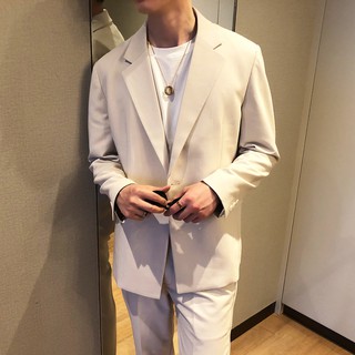 Off-white traje chamarra masculino de gama alta sentido de estilo coreano británico ligeramente suelto marea no de hierro casual de los hombres de dos piezas traje