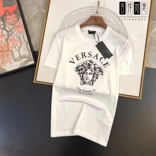 (En stock) Versace hombres de manga corta nueva Medusa algodón impreso camiseta de los hombres de moda casual top