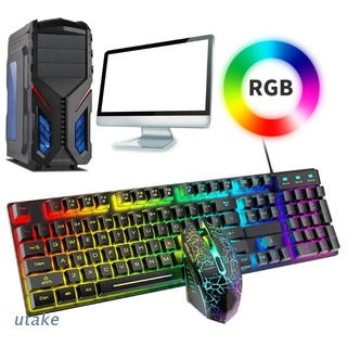 Utake T6 Rainbow USB teclado con cable alfombrilla de ratón Combo RGB retroiluminado Pro Gaming teclado para Gamer PC portátil