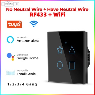 1/2/3/4 gang TUYA WiFi+433MHZ Smart Touch Switch Home Wall Switch Button N/N+L for Alexa and Google Home Assistant airpodss