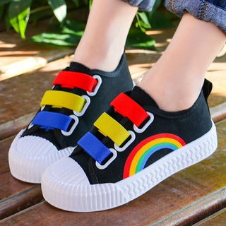 [Suge]talla 27-38 zapatos de niño luz de lona niño zapatos arco iris planas zapatos Kasut Kanak kasual (4)