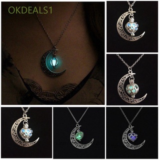 OKDEALS1 Moda Collar Luminoso Vintage Hollow Out Luna colgante de corazon Joyas Cadena De Aleacion Chic Brillan en la oscuridad/Multicolor