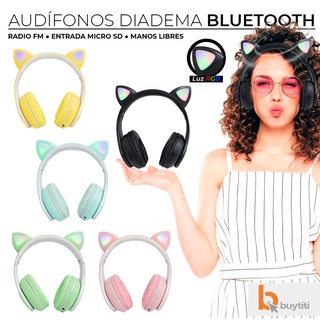 Audífonos Diadema Orejas De Gato Bluetooth 3.5 Led 5 Colores Buy-T10