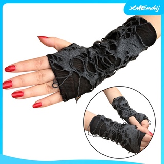 [xmemvhij] guantes de halloween para mujer steampunk negro sin dedos guantes góticos rock calentador de brazo cosplay rasgado guantes disfraz ropa de fiesta