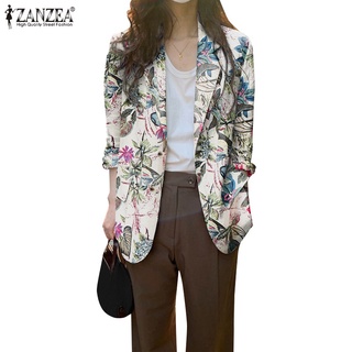 Zanzea mujer Vintage Casual manga larga Floral impreso algodón moda Blazer