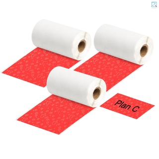 3 rollos de papel térmico autoadhesivo negro sobre rojo corazón rojo fondo rojo 53 mm x 3,5 m Compatible con impresoras térmicas Phomemo M02/M02S