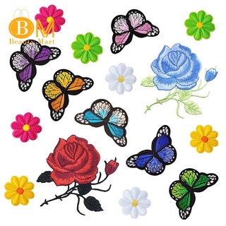 16 pzs parches de flores de mariposa para planchar parches bordados apliques