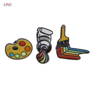 Ling 3 pzs broches de pinceles de esmalte arcoíris/Pins para pintor/joyería/regalo