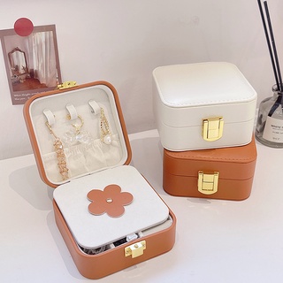 nuevos productos Stunner girl retro caja de joyería de doble capa de cuero con pendientes de espejo caja de almacenamiento de anillo mini portátil
